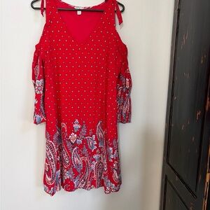 Red Paisley Cold-Shoulder Mini Dress